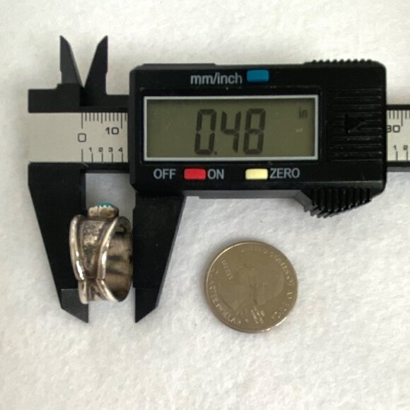 VTG Sterling Silver 925 Southwest Style Turquoise Coral 3 Stone Wide Band Ring - Picture 14 of 16